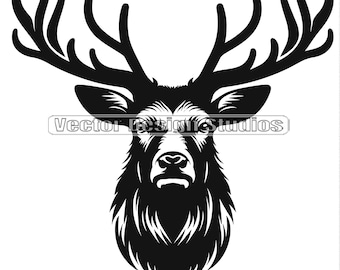 Elk Head  Svg & PNG Files, Elk Hunting Clipart, Elk Face Silhouette Vector Image, SVG Hunters Design Graphic, Digital download file