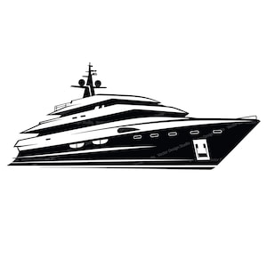 Yacht Svg & PNG Files, Luxury Yacht Boat Clipart Silhouette Vector Image, Boating SVG For T shirt Design, Transparent Background