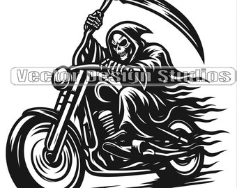 Grim Reaper Motorcycle SVG, Skeleton Biker Clipart (Digital Download)