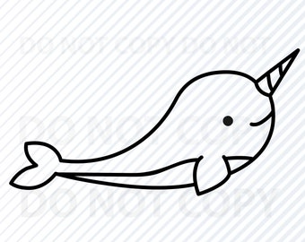 Narwhal Outline SVG Files - Vector Images Clipart -Narwhale SVG File - Fish Silhouette - Eps, Narwhal Png ,Dxf cnc File Clip Art