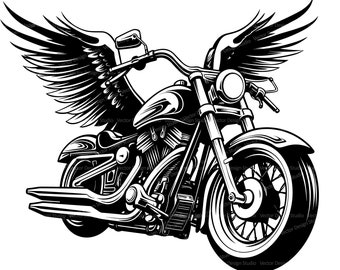 Motorcycle with Wings Svg & PNG Files, Biker Clipart Silhouette Vector Image, Patriotic eagle SVG For T shirt Design Transparent Background