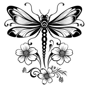 Dragonfly with Flowers Svg & PNG Files, floral dragonfly Silhouette Clipart, Vector Images, SVG For T shirt Design, Transparent Background