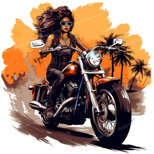 Schwarze Frau Biker Png für Sublimation, African American weibliche Motorrad Chopper ClipArt, T-Shirt Design, Biker Clipart digitaler download