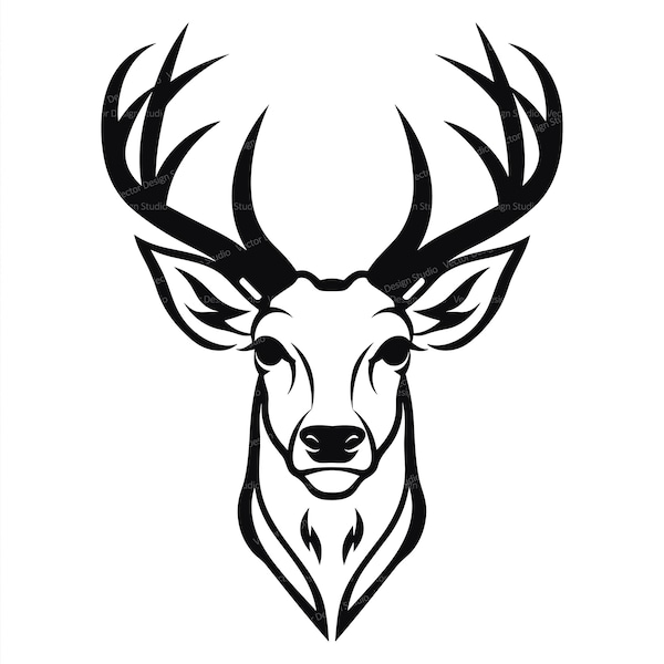 Hirsch Kopf SVG & PNG Dateien, Buck Jagd Clipart, Silhouette Vektor Bild, SVG Jäger Design Grafik, transparenter Hintergrund Druckdatei