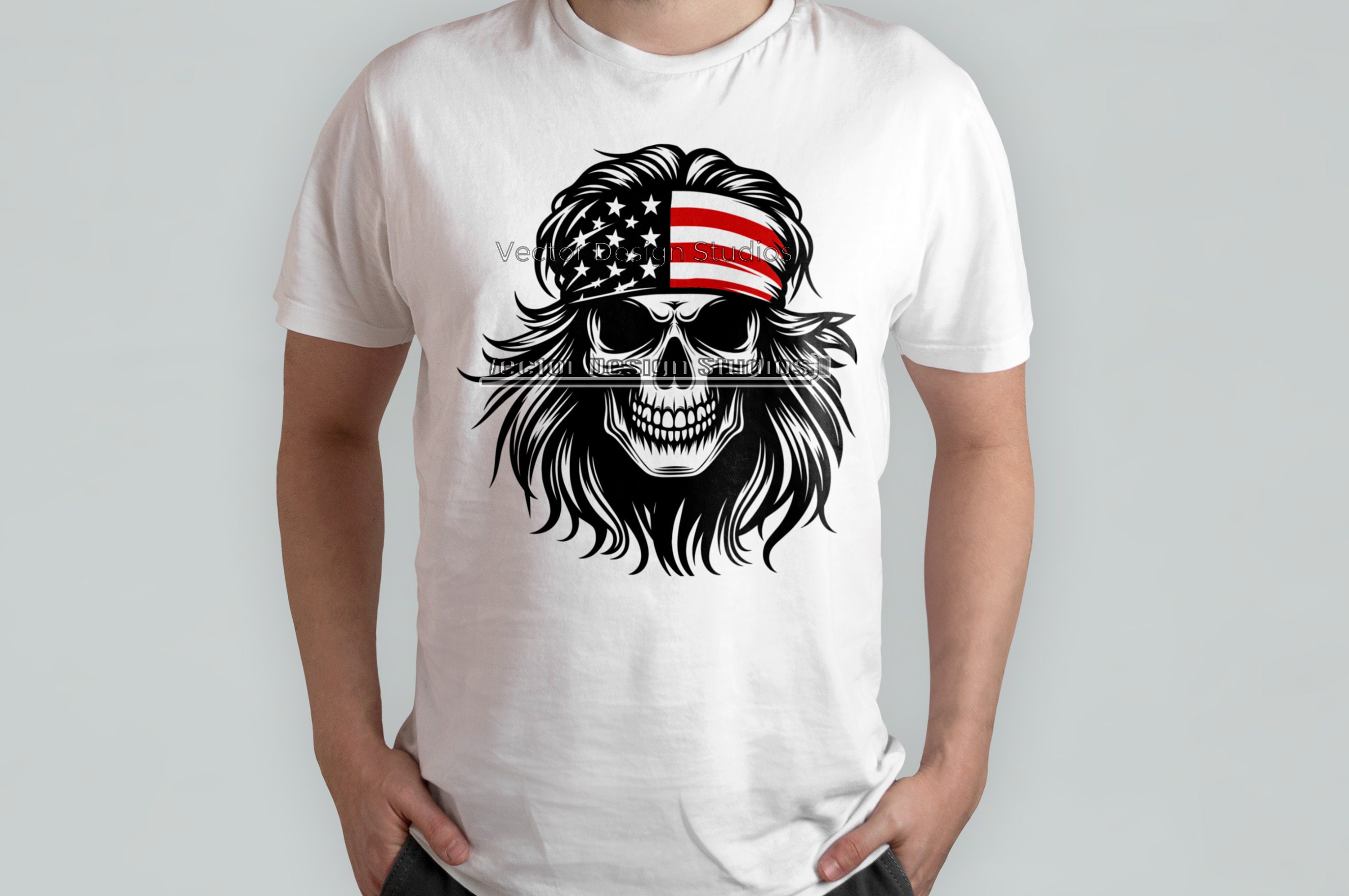 Skull USA Flag Svg & PNG Files, Skull Bandana Clipart
