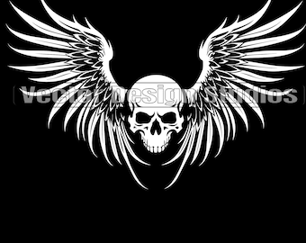 Schedel met engelenvleugels Svg & PNG-bestanden, Biker Skull Clipart, silhouet Vector Image, SVG Shirt Design afbeelding, transparante achtergrond