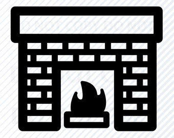 Puede incluir: Ilustración en blanco y negro de una chimenea de ladrillo con fuego ardiendo en su interior. La chimenea tiene un diseño sencillo con una repisa y un hogar.