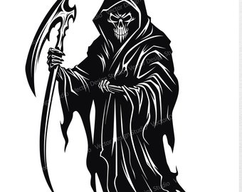 Grim Reaper SVG, Clipart fantasy horror, Logo vettoriale (download digitale)