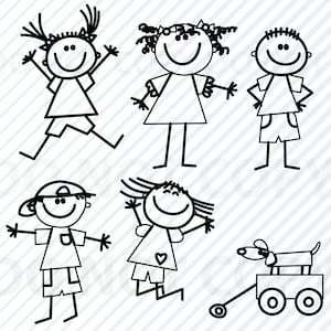 Streckgubbar SVG-fil - Streckpojke Clipart - SVG-filer - Streckflicka PNG Eps, Dxf - Streckmänniskor Clip Art klippfiler CNC-filer