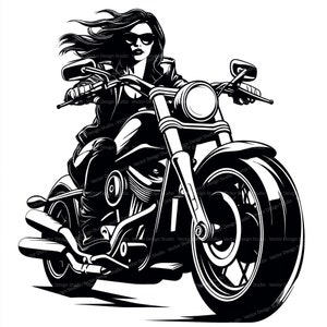 Girl Biker Chick Svg & PNG Files, Woman Motorcycle Clipart Silhouette Vector Image SVG Shirt Design Graphic, Transparent Background Print