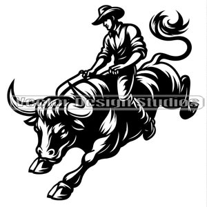 Bull Riding Svg, Cowboy PNG Files, Western Clipart Silhouette, Wild west Vector Image, Rodeo SVG T shirt Design, Bull Rider Digital download