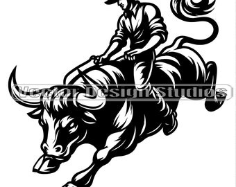 Bull Riding SVG, Cowboy Clipart, Rodeo T-shirt Design (Digital Download)