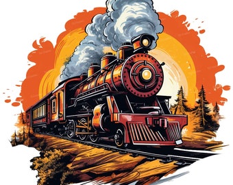 Steam Engine Train PNG, Locomotive Clipart (Digital Download)