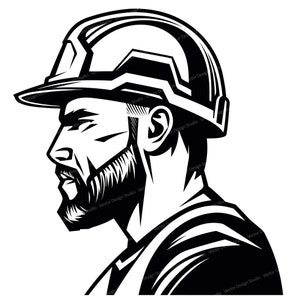 Construction Worker Logo Svg & PNG Files, Builder hard hat Silhouette Vector Image Clipart, SVG For T shirt Design, Transparent Background