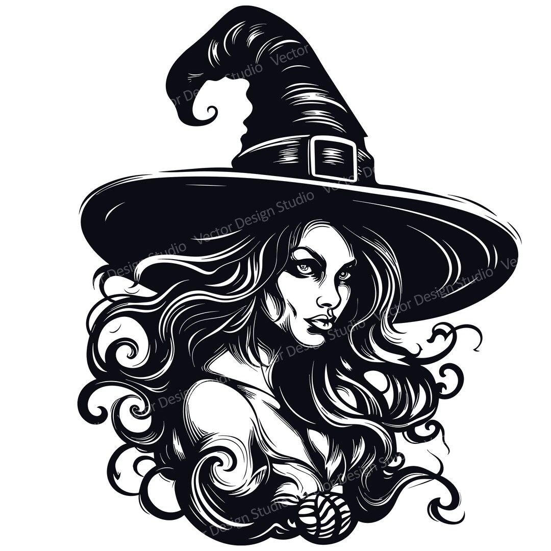 Halloween Cute Witch With Flowerst Svg File Graphic, Silhouette Vector ...