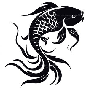 Koi Fish Svg & PNG Files, Japanese Kio Clipart, Silhouette Vector Image, SVG Shirt Design Graphic, Transparent Background Sublimation