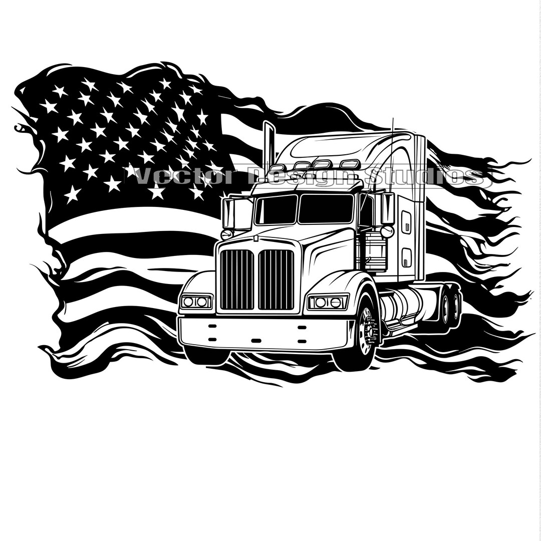 Semi Truck With American Flag Svg & PNG File Graphic, Semi Rig Truck ...