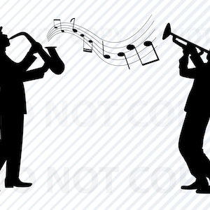 Jazz Band SVG-Dateien Silhouette - Clipart - Saxophon SVG Bild - Noten SVG- Eps, Saxophon Png, Dxf Clip Art Jazz png