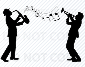 Jazz Band SVG Files  Silhouette -Clipart - Saxophone SVG Image - Musical notes SVG- Eps, Saxophone Png ,Dxf  Clip Art Jazz png