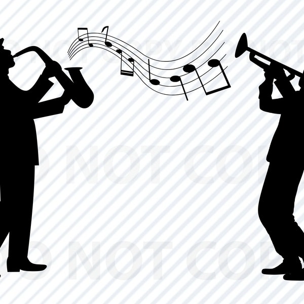 Jazz Band SVG fichiers Silhouette - Clipart - Saxophone SVG Image - notes de musique SVG - Eps, Saxophone Png, Dxf Clip Art Jazz png