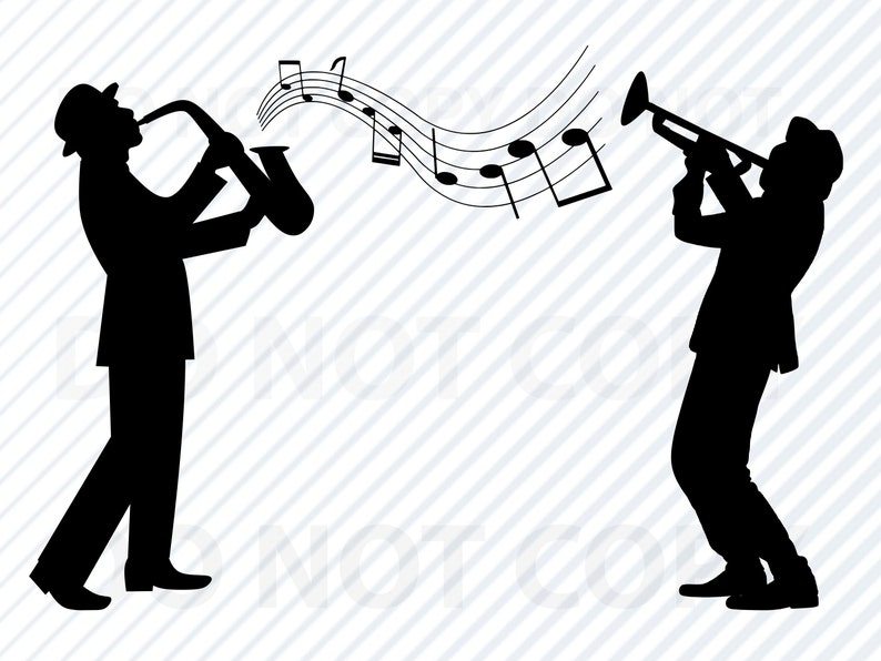 Jazz Band Silhouette SVG – Saxophone, Trumpet, Musical Notes (digital ...