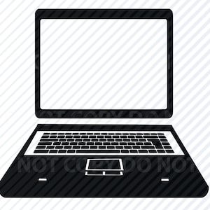 Op de afbeelding: Een zwarte laptop met een leeg scherm, een toetsenbord en een touchpad.