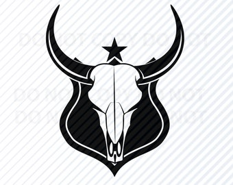 Bulls Skull logo SVG Files Clipart - Cow Skull Clip Art Silhouette Vector Images - Texas SVG Image  Bull Horns Eps, Png ,Dxf Boho