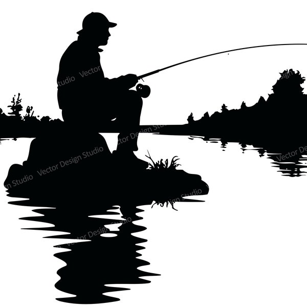 Man Fishing Svg file  Image -  Fishing Silhouette -  Fishing logo - SVG Fisherman svg