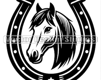 Horse and Horseshoe Clipart, Western Rodeo Illustration (Digital Download)