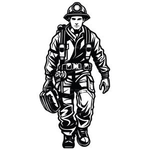 Fireman Svg & PNG Files, Firefighter Clipart, Vector Silhouette Images,  SVG For T shirt Design, Transparent Background Print file