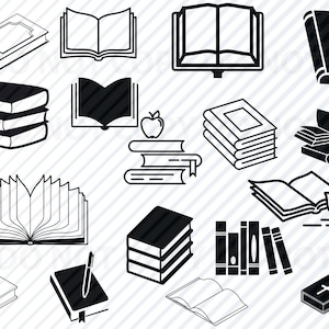 Livre SVG Bundle - livres Vector Images Silhouette Clip Art lecture livres - fichiers SVG Eps, Png, dxf pochoir ClipArt retour à l’école