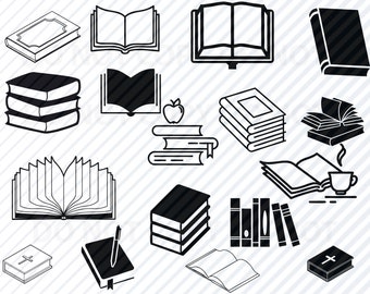 Book SVG Bundle - Books Vector Images Silhouette Clip Art  Reading Books - SVG Files  Eps, Png, dxf Stencil ClipArt Back to shool