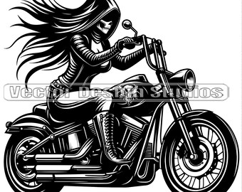 Biker Girl Skull SVG, Motorcycle Clipart Vector (Digital Download)