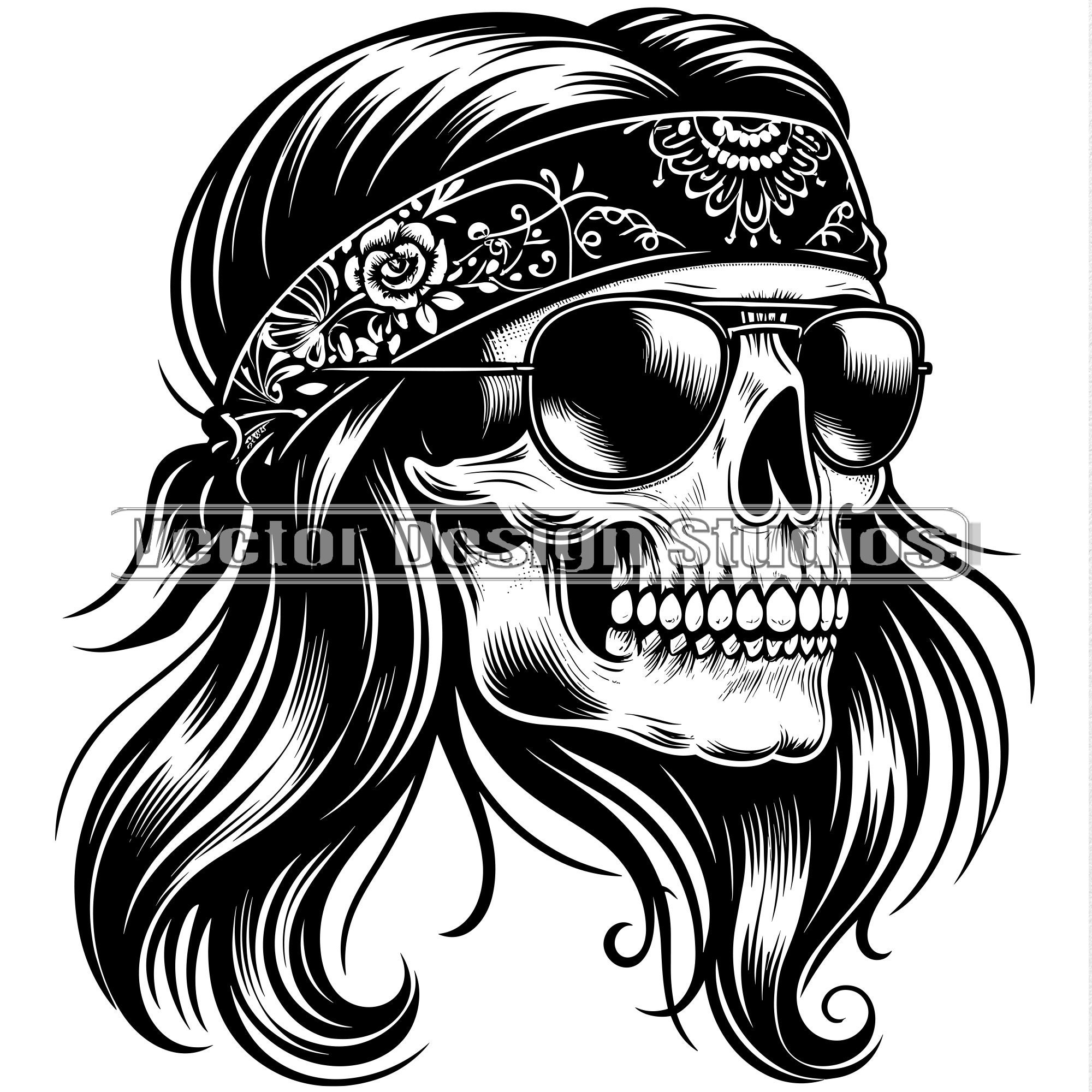 Skull Glasses Svg & PNG Files, Skull Bandana Clipart Vector
