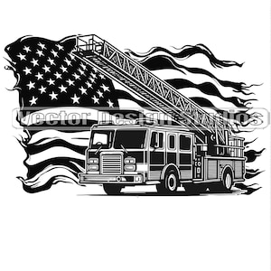 Feuerwehrauto USA Flagge SVG & PNG-Dateien, Feuerwehrmann Clipart, Feuerwehrmann Silhouette Vektor Bild, Feuerwehrauto geschnitten Datei Feuerwehrmänner digitaler Download