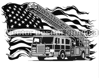 Firetruck USA Flag SVG, PNG, Firefighter Clipart (Digital Download)