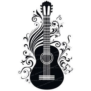 Acoustic Guitar Svg & PNG File Graphic, Music Vector Clipart, Guitar Illustration SVG For T shirt Design, Transparent Background Print file