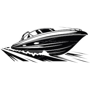 Speedboat Svg & PNG Files, Speed Boat Clipart Silhouette Vector Image, Boating SVG For T shirt Design, Transparent Background