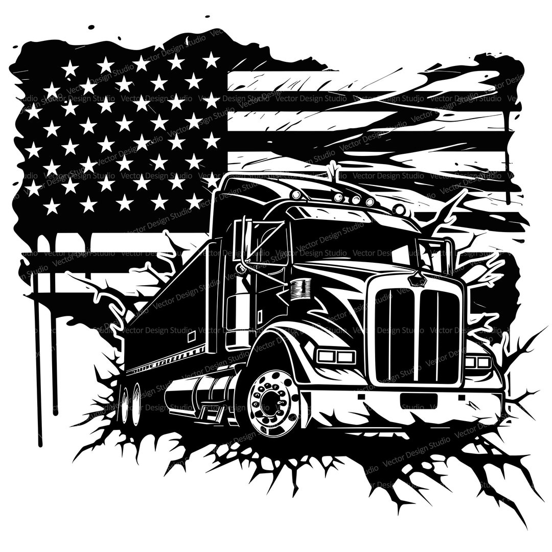 Semi Truck American Flag Svg & PNG Files, Patriotic USA 4th of July ...