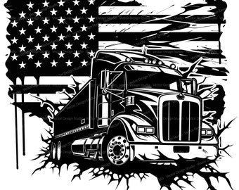 American Flag Semi Truck SVG, Patriotic Trucker Clipart (Digital Download)