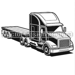 Flat Bed Semi Truck Svg & PNG Image Graphic, Semi Rig Truck vector clip art, 18 roues Sublimation pour chemise, Big Rig Freight Truck clipart