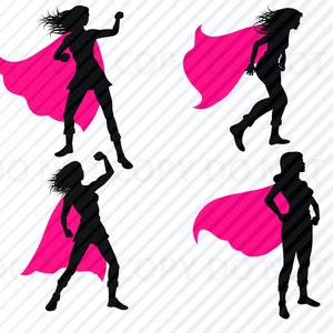 Frau Superheld SVG Bundle Mädchen Superheld Silhouette Clip Art SVG-Dateien Eps, Png, dxf ClipArt SVG weibliche Superhelden