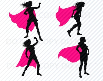 Mujer Superhéroe SVG Paquete Chica Superhéroe Silueta Clip Art SVG Archivos Eps, Png, dxf ClipArt Svg superhéroes femeninos