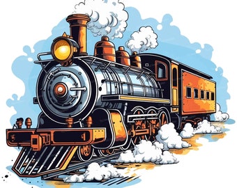 Steam Engine Train PNG Clipart, Sublimation Designs (Digital Download)