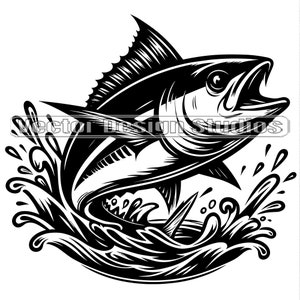 Tuna Fishing Svg  Jumping Tuna Fish PNG Files, Jumping Tuna Fish Clipart Silhouette Vector Image, Saltwater Fisherman SVG Shirt Design,