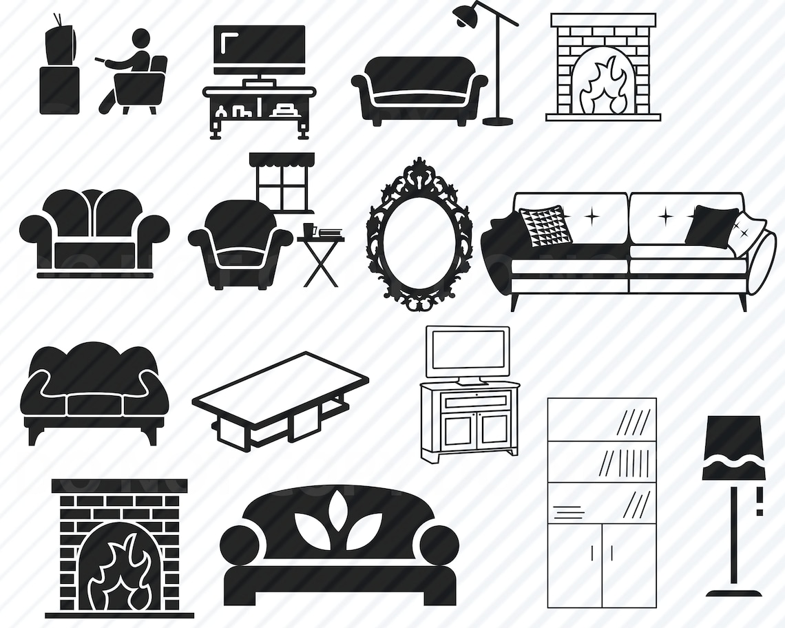 Living Room Furniture SVG Bundle – Couch, Chair, Table Clip Art ...