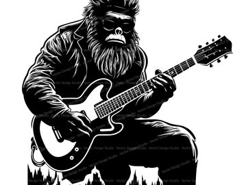 Bigfoot Playing Guitar Vector Image, Silhouette Clipart (SVG & PNG)