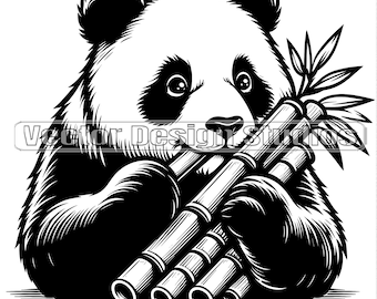 Panda Bamboo Clipart, Silhouette Vector Image (SVG & PNG Files)