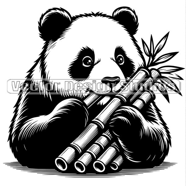 Cute Panda Bamboo Svg e file PNG, Panda Bear Clipart Silhouette Vector Image, Nature Animals SVG camicia Design, Outdoor Panda png