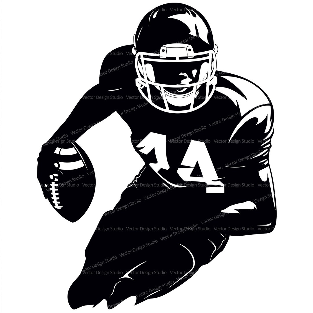 Football Player Svg & PNG Files, American Football Clipart Silhouette